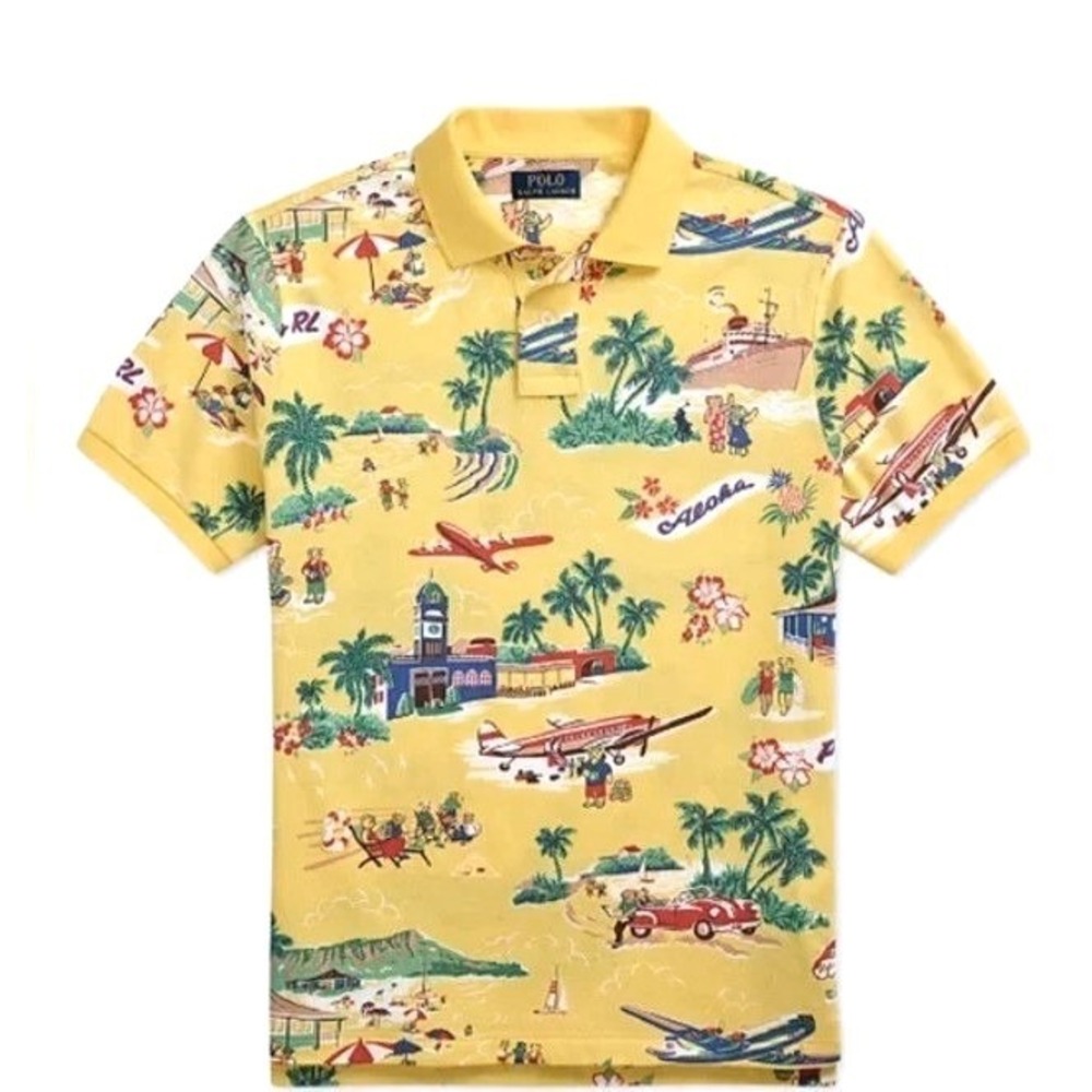 Polo Ralph Lauren Mens LT Polo Bear Yellow Mesh Short Sleeve Polo Mesh Shirt NWT